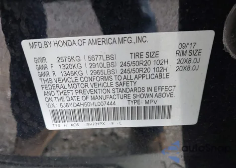2017 Acura Mdx Technology Package from USA, damaged, VIN 5J8YD4H50HL007444